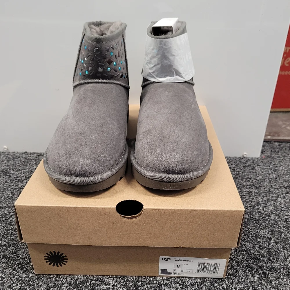 SALE! UGG Classic Mini Stud II Charcoal Boots - Picture 5 of 13